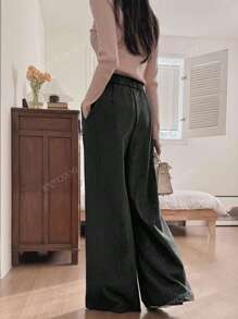 Korean Style Striped Belt With Waist Tie, Versatile Wide Leg Casual Suit Pants, Spring/Summer