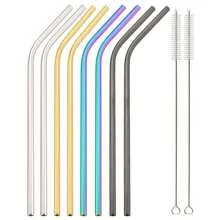 Jokipvy Set de 8 pajitas reutilizables de acero inoxidable 304 con forma curva, aptas para zumo, batido, leche con té, café, cócteles, útiles escolares - Multicolor - Ver 15