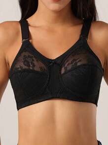 1 pezzo Reggiseno in pizzo traspirante leggero senza ferretto per donna, a coppa intera, sexy e aderente