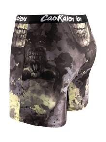 10 件套男士长款涂鸦印花平角内裤，轻便，图案随机，2025 年新款 - 黑色 - 查看 3