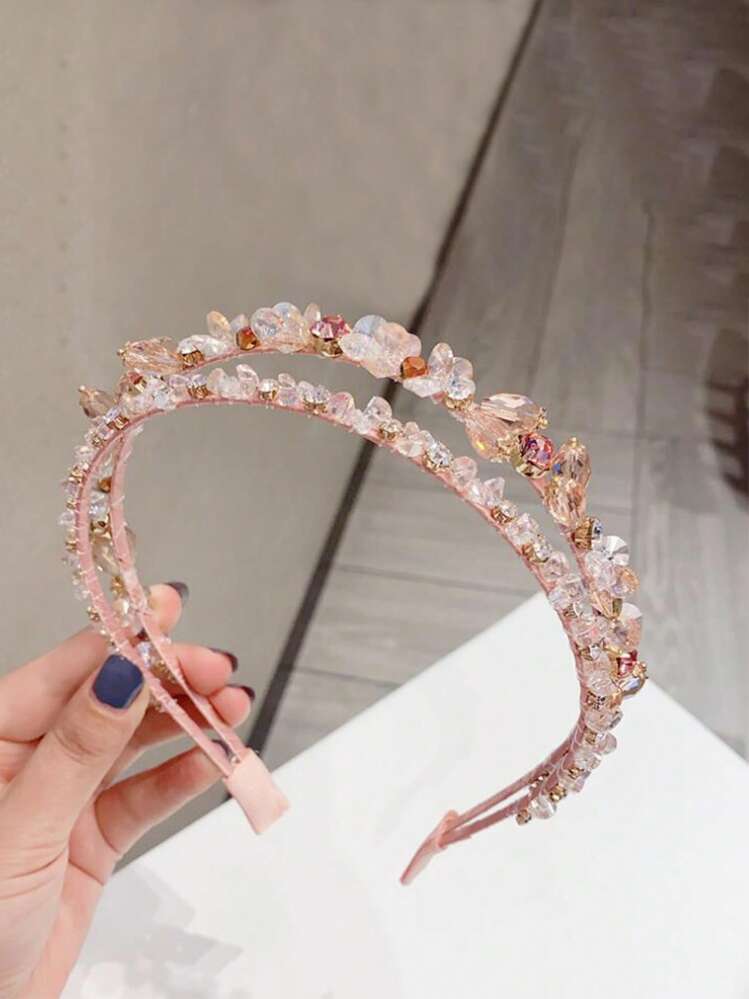 1 قطعة شريط رأس أنيق وأنيق مرصع بالكريستال، مناسب للارتداء اليومي وكهدية للعطلات، اكسسوار شعر، شريط شعر، شريط رأس، اكسسوارات الرأس - وردي - مشاهدة 6
