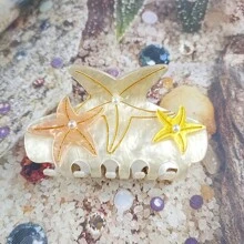 Presilha de cabelo de sereia com pérolas artificiais de alta qualidade (1 ou 2 unidades), presilha de cabelo em formato de estrela-do-mar, presilha de cabelo extra grande em formato de garra de tubarão, presilha de cabelo colorida 3D em acetato, acessório de cabelo de tamanho médio e pequeno para mulheres, ideal para festas, férias e praia - Presilha de cabelo com strass da série Oceano, acessório de cabelo para outono e inverno, presilha de cabelo com flor para looks de férias. - Multicolorido - Ver 14