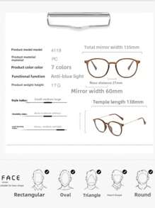 1pc Men's And Women's Glasses TR90 Ultra-Light Plain And Thin Cold Brown Round Frame Retro Goggles Ins Style Internet Celebrity Glasses Frame 2025 New Semi-Metal Frame Hipster Decorative Glasses Accessories Daily Eye Protection And Radiation Protection