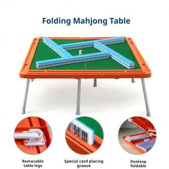 19" Folding Game Table, Domino Table, Mahjong Table With Heavy-Duty Legs - 19 X 19Inches,Foldable Mahjong Table Set All-In-One Portable Game Station With Full 144 Tiles - No Assembly Required, Instant Play, 4 Colors (Blue/Green/White/Pink) For Home Travel & Parties