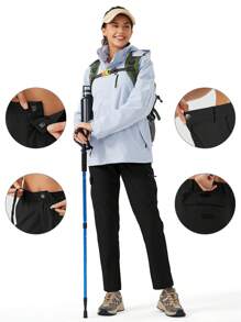 Women's Quick Dry Hiking Cargo Pants Water Resistant UPF 50+ With Zipper Pockets For Travel, Camping & Work - 黑色 - 查看 4