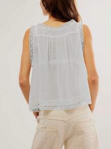 Women Lace Trim Vest Tank Tops Y2K Fairy Sleeveless Tie Button Front Sheer Mesh Crop Tops Summer Going Out Tops Cute Loose Fit Cami Shirt  Aesthetic Clothes - trắng - Xem 2