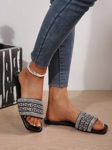 大码（美国 10-11）女士法式铆钉珍珠平底凉鞋，露趾舒适轻便奢华沙滩拖鞋，适合春、夏、秋季