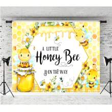 小蜜蜂主题生日横幅背景甜蜜蜜蜂采蜜向日葵花雨生日派对蛋糕桌装饰摄影人像道具乙烯基 - 彩色 - 查看 5