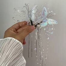 Girls' Butterfly Tassel Hairpin, Ancient-Style Hanfu Hair Accessories, Kids Crystal Stage Performance Nature-Inspired Princess Birthday Hair Decor, Cute