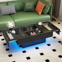 Coffee Table With Sliding Tabletop/ Coffee Table With Hidden Storage Compartment/Extendable Table For Living Room /Top Extends To 57.09 Inches/Suitable For Living Room, Office - 黑色 - 查看 2