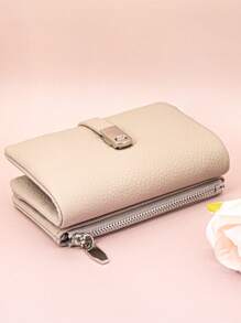 Damen Kurze Geldbörse aus PU-Material, 1 Stück Retro Weiche Tierhaut Retro Muster Patchwork Verfeinerter Knopfverschluss Großes Fassungsvermögen Multi-Kartenfächer Multifunktionale Kartenhülle Münzbörse, Junges Reißverschluss-Münzfach Klein Leicht tragbar, Geeignet als Urlaubsgeschenk