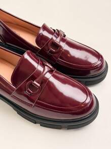 Kleine Lederschuhe im britischen Stil, Slipper mit dicker Sohle für Damen, dicker Absatz, erhöhte Halbschuhe, Mary Jane-Schuhe - Wein - Übersicht 7