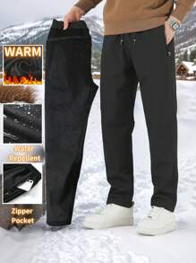 Unisex Windproof Waterproof Soft Shell Thermal Lined Outdoor Sports Pants, Casual Trousers For Hiking In Autumn & Winter