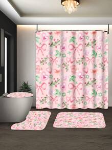 1/4 件套防水涤纶浴帘，带樱花蝴蝶结和水果图案，包括 12 个挂钩，浴室装饰，防水，可机洗，适用于家庭、酒店、公寓，精美礼物 - 彩色 - 查看 13