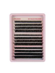 Deluxe DIY 50D+60D+80D Thick False Eyelashes, 8-14mm Length, 12 Rows Highly Dense Clusters For Beginners, Natural Curly Lash Extensions Set