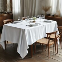 1pc Elegant White Wrinkle-Resistant Table Cloth For Halloween, Christmas, Birthday And More - Durable Polyester Tablecloth, Suitable For Outdoor Picnic, Wedding, Camping And Kitchen Decor - White - View 3