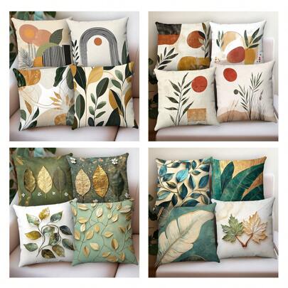 2/4 szt. poszewka na poduszkę z motywem liści z czterech pór roku, nadruk stereoskopowy 3D, elegancki i prosty abstrakcyjny styl, 100% poliester, nowoczesna i prosta poszewka na poduszkę z zamkiem błyskawicznym, supermiękka i wygodna poszewka na poduszkę do sypialni i na sofę, odpowiednia do dekoracji domu, salonu i biura, wielofunkcyjna trwała tkanina, poszewka na poduszkę 18x18 cali (wewnętrzny rdzeń nie jest dołączony)