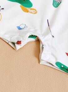 Infant Baby Golf Print White Short Sleeve Romper, Soft Comfortable Fabric, Suitable For Outdoor Sports & Activities
