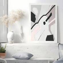 1 Pc Framed Abstract Graphic, Black White Grey Pink, Minimalism Wall Art Textured Canvas Poster Painting Wall Decor For Bedroom Living Room, Ready To Hang
