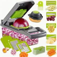 16 In 1 Vegetable Chopper, Professional Onion Chopper, Multifunctional Food Chopper, Kitchen Vegetable Slicer And Dicer, 8 Blade Vegetable Chopper, Carrot Chopper With Container - Green - View 2