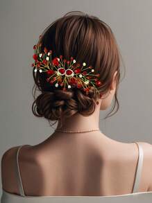 1 件手工制作的带水晶花的新娘头饰，适用于婚礼、仪式、派对、新娘发饰 HP847、发饰、发饰、婚礼、梳子、侧梳 - 彩色 - 查看 1