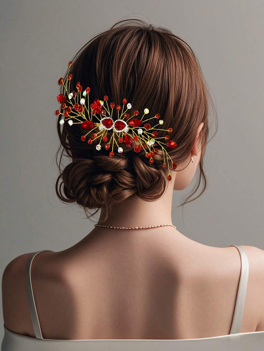 1 件手工制作的带水晶花的新娘头饰，适用于婚礼、仪式、派对、新娘发饰 HP847、发饰、发饰、婚礼、梳子、侧梳 - 彩色 - 查看 1