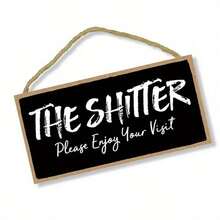 3pc The Shitter Please Enjoy Your Visit Hanging Wall Art Decorative Wood Sign Home Bathroom Decor - Black - View 2