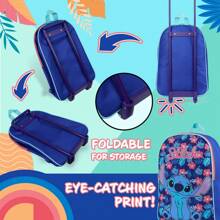 Disney Stitch Suitcase Foldable Trolley Bag 39 X 27cm 10.5 Litres 2 Wheels Extendable Handle Wheeled - Multicolor - View 6