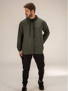 Men's Windbreaker Jacket For Cold Winter Comfortable Plain Classic With Pockets Premium Material - 綠色 - 查看 4