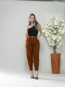 Carrot Pants With Zipper On The Leg, Tailored C3095 - 鏽棕色 - 查看 3