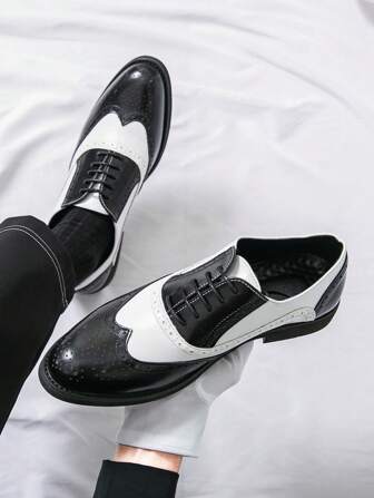Black Fashionable Business Casual Leather Shoes, Korean Style Formal Dress Shoes, Comfortable Lace-Up Oxfords For Wedding, Office, Suit, Party