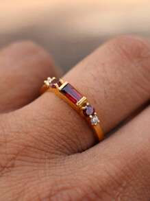 1pc 18K Gold Plated Creative Charm Red Cubic Zirconia Minimalist Stacking Ring, 925 Sterling Silver Asymmetrical Stackable Rings For Women, Chic Gift For Her, Everyday Wear