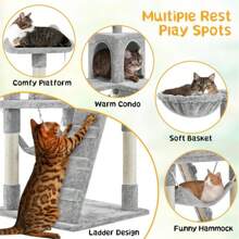 Cat Tree Tower Kitten Condo Scratching Post With Hammock Tunnel 54″/34″