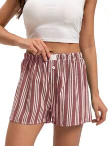 Yeeloon Women's Casual Elastic Pocket Striped Wide-Leg Shorts - Red - View 3