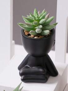 1 pieza/3 piezas Suculenta artificial, planta de suculenta individual pequeña en maceta, con tres formas a elegir, maceta negra, forma de dibujo animado, material PP, material PE, verde, decoración de mesa, decoración del hogar, decoración del jardín, escuela, dormitorio, decoración de oficina