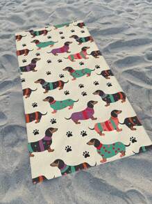 1pc Colorful Sausage Dog Printed Beach Towel, Suitable For Summer Beach, Swimming Pool, Swimming, Relaxation, Party, Holiday Accessories For Men And Women, Travel Essential, Beach Must-Have Beach Essentials
