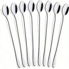 8/16pcs Stainless Steel Long Handle Spoons, Coffee/Ice Cream Spoons & Cocktail Stirrers