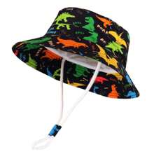 LANGZHEN 儿童防晒帽 幼儿男童女童宽边夏季户外帽子 婴儿渔夫帽 带下巴带 - 男童短沿盆帽 - 查看 31