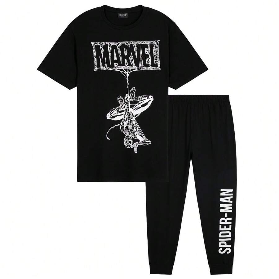 Marvel Spiderman Pyjama Set Nightwear T-Shirt Long Bottoms PJ Lounge M-3XL And Gift