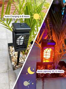 Set de 2/4 piezas Farol Solar, Luces solares exteriores IP65 a prueba de agua con llama parpadeante, decoración de Halloween, Mini luz solar colgante para jardín, patio, césped - Multicolor - Ver 6