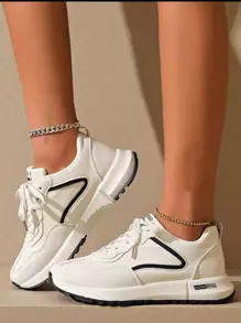 scarpe sportives casual e confortevoli da donna con punta tonda e lacci - Blu - Visualizzare 6