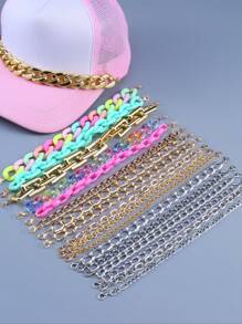 6 件时尚铝链和亚克力链装饰帽链（不含帽子，颜色随机） - 彩色 - 查看 12