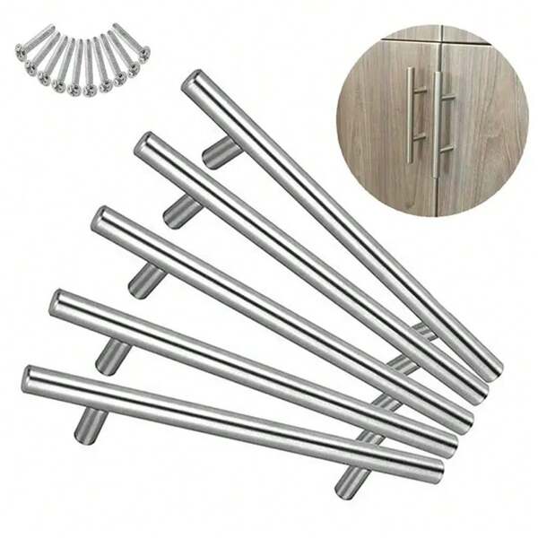 5pcs T-Shaped Handle Kitchen Drawer Door Handle Round Tube Cabinet Door Cabinet Handle