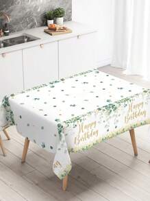 1pc 130*220cm Green Leaves Style Happy Birthday Party Disposable Rectangular Tablecloth, Spring Summer Birthday Decorative Plastic Table Cover Table Runner, Birthday Family Holiday Spring Party Dining Room Kitchen Table Decor, Home Decor, Birthday Party Decorations Supplies, Birthday Decor, Happy Birthday Waterproof Green Sage Pattern White PE Table Cloth Table Cover Table Runner, Party Favors - Sage - View 2