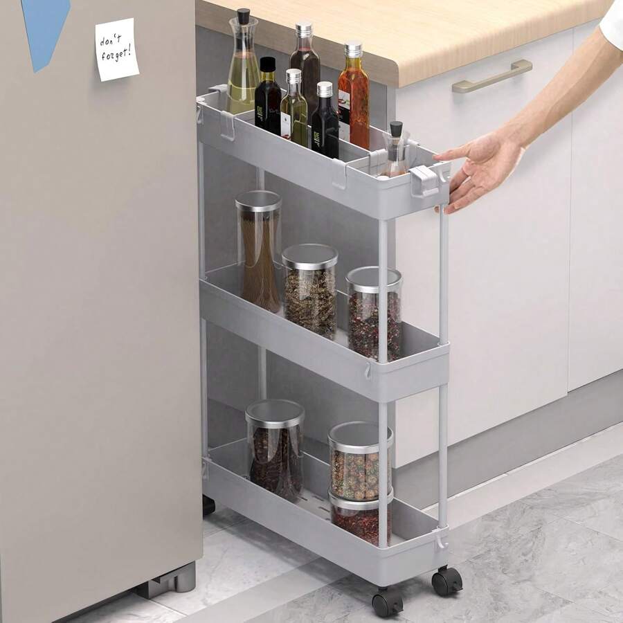 Slim Rolling Storage Cart Storage Cart Organizer Rolling Utility Cart,Room Decor,Bathroom Decor,Mobile Shelving Unit Slide Out Storage Shelves For Kitchen Living Room Bathroom Laundry Room & Dressers - Grey - View 1