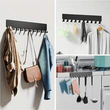 Perchero de llaves de metal moderno montado en la pared con 10 ganchos, portallaves para el pasillo, negro - Negro - Ver 4