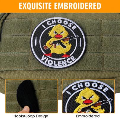 GIURKUU 1PC I Choose Violence Duck Patches, 3" Embroidered Morale Hook And Loop Patches, Humorous Funny Appliques For Tactical Backpacks, Hats, Lunch Bags, Vests, Jackets