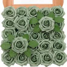 25 Peças Rosas Artificiais, Conjunto de Rosas Artificiais Verde Floresta em Gradiente - Conjunto de Buquê de Casamento DIY, Adequado para Casamento, Bolo, Decoração de Mesa de Festa