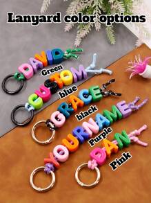 LICVIC 1pc Customized Multi-Color Acrylic Beaded English Letter Keychain, Customizable 1~10 Letters, Personalized Bag Charm, Custom Name Gift, Personalized Keyring(Gold/Black), Lanyard Colors: Black/Purple/Green/Blue/Pink, Customized Backpack Decoration, Personalized Backpacks Accessories, Ornaments, Pendants, Multi-Functional, Ornamental, Letter, Stylish, Modern, Colorful, Cute, Adorable, Casual, Custom, Personalized, Unique, Customized, Ideal Gifts For Him, Ideal Gifts For Her