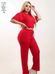 Women Two-Piece Outfits - Red - View 4